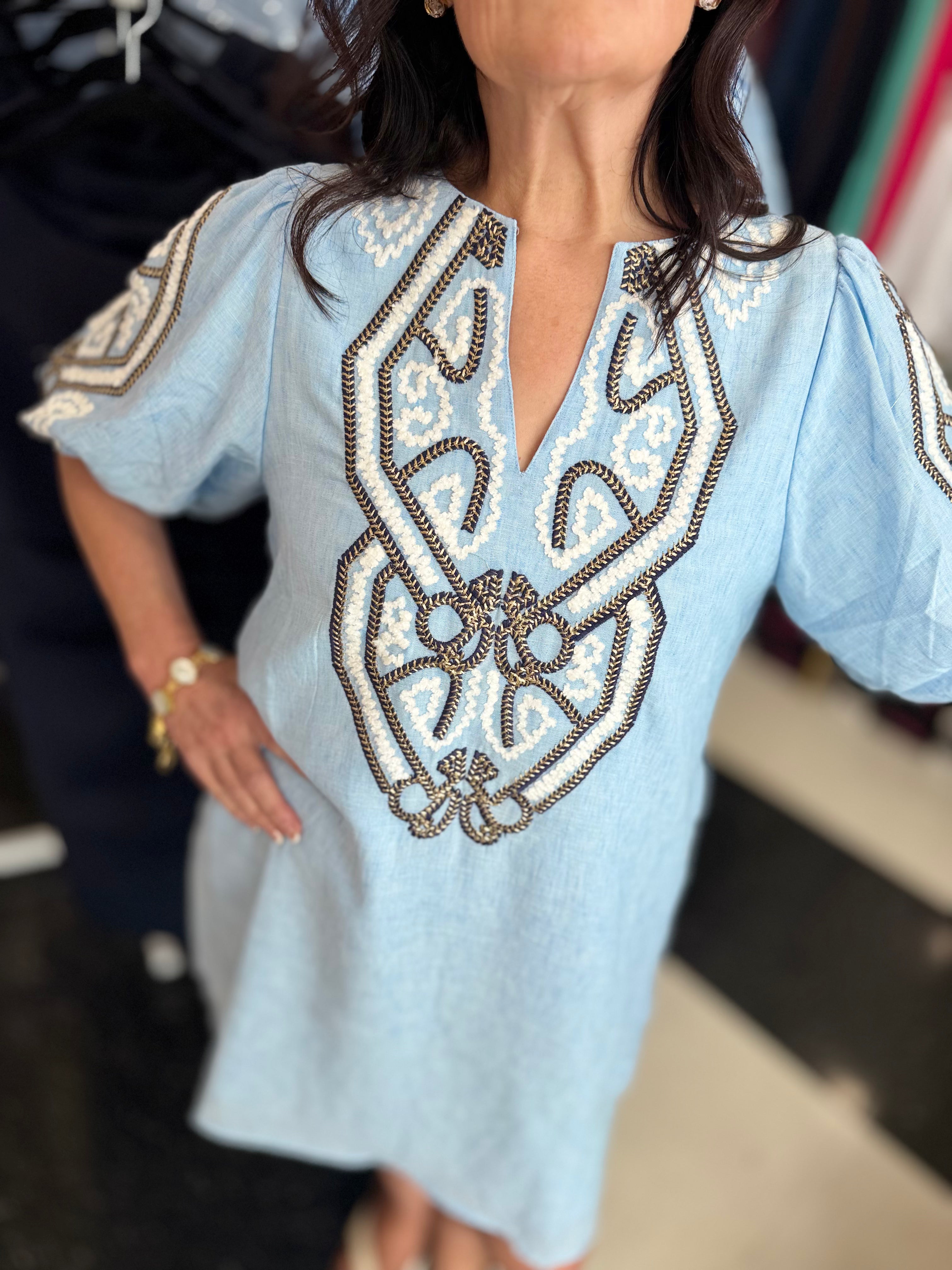 Coastal Charm Embroidered Shift Dress
