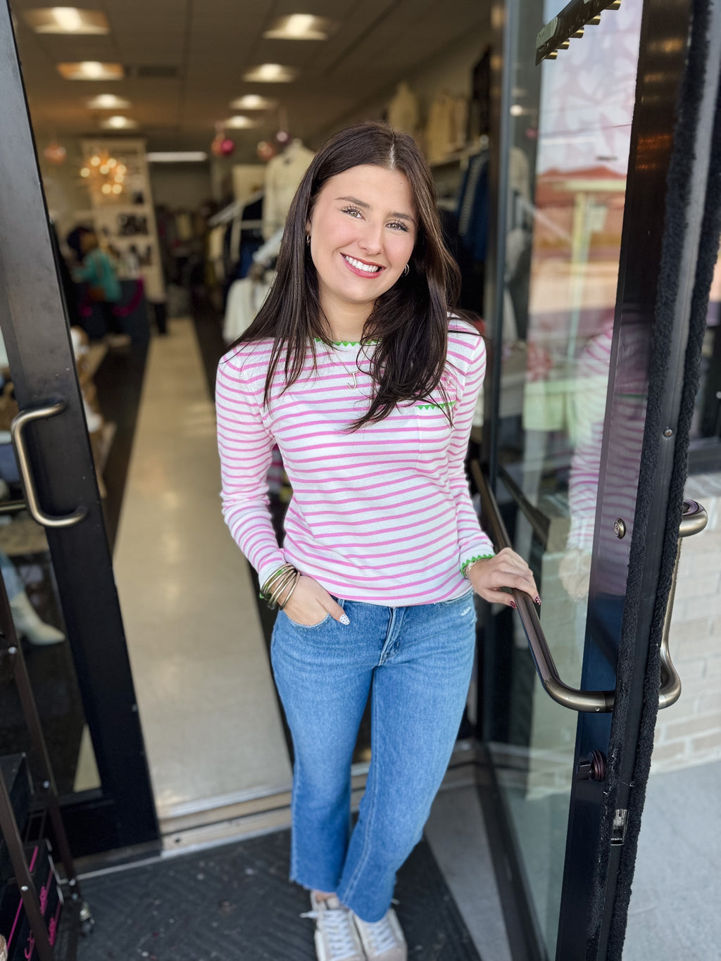 Color Blanket Stitch Striped Sweater!