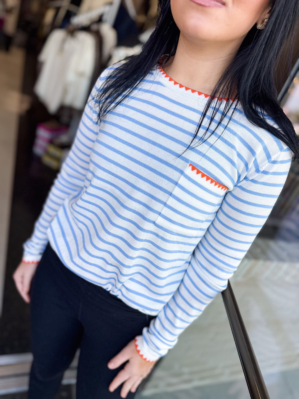 Color Blanket Stitch Striped Sweater!