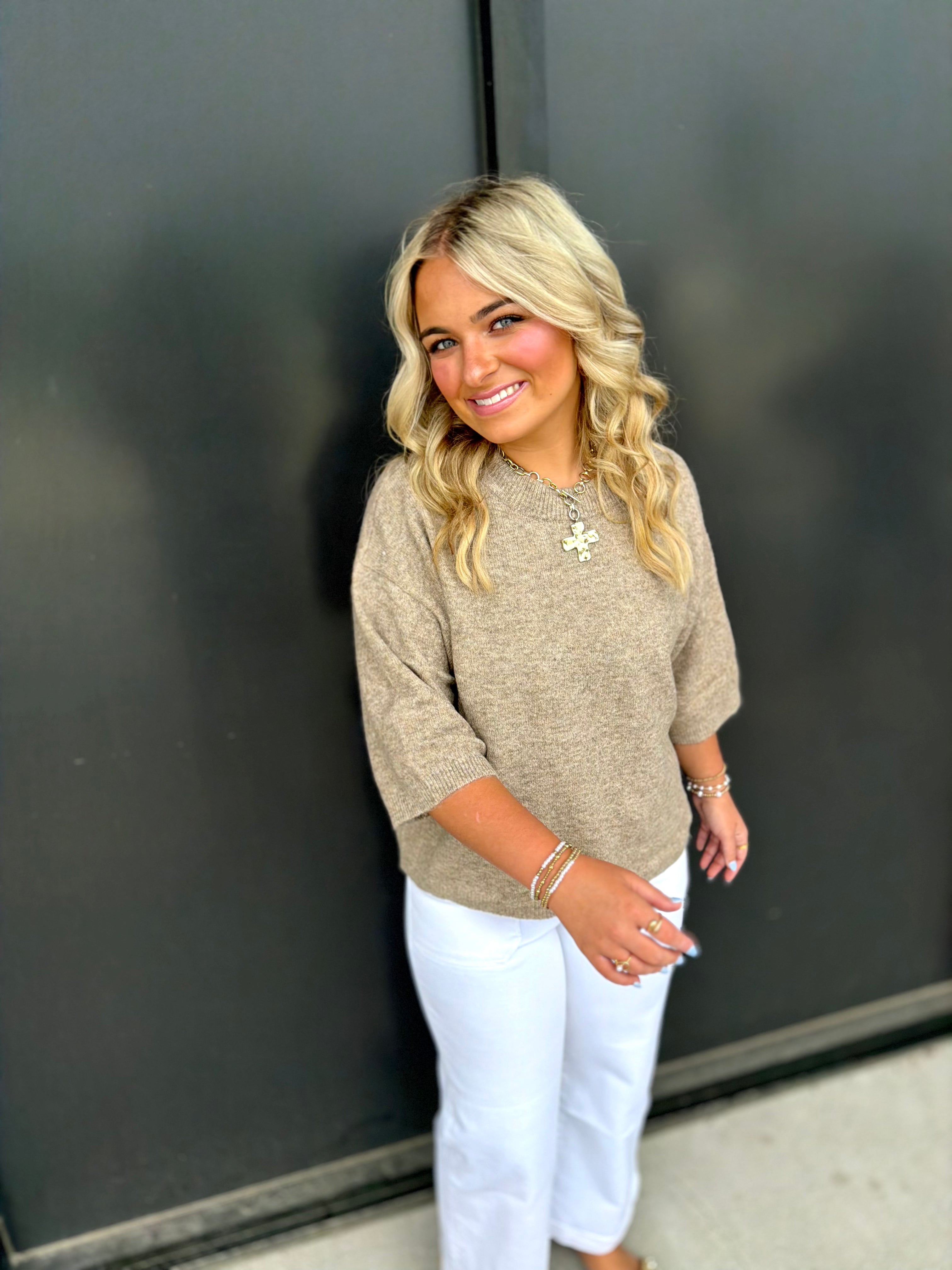 Heathered Boxy Crew Neck Sweater Top *