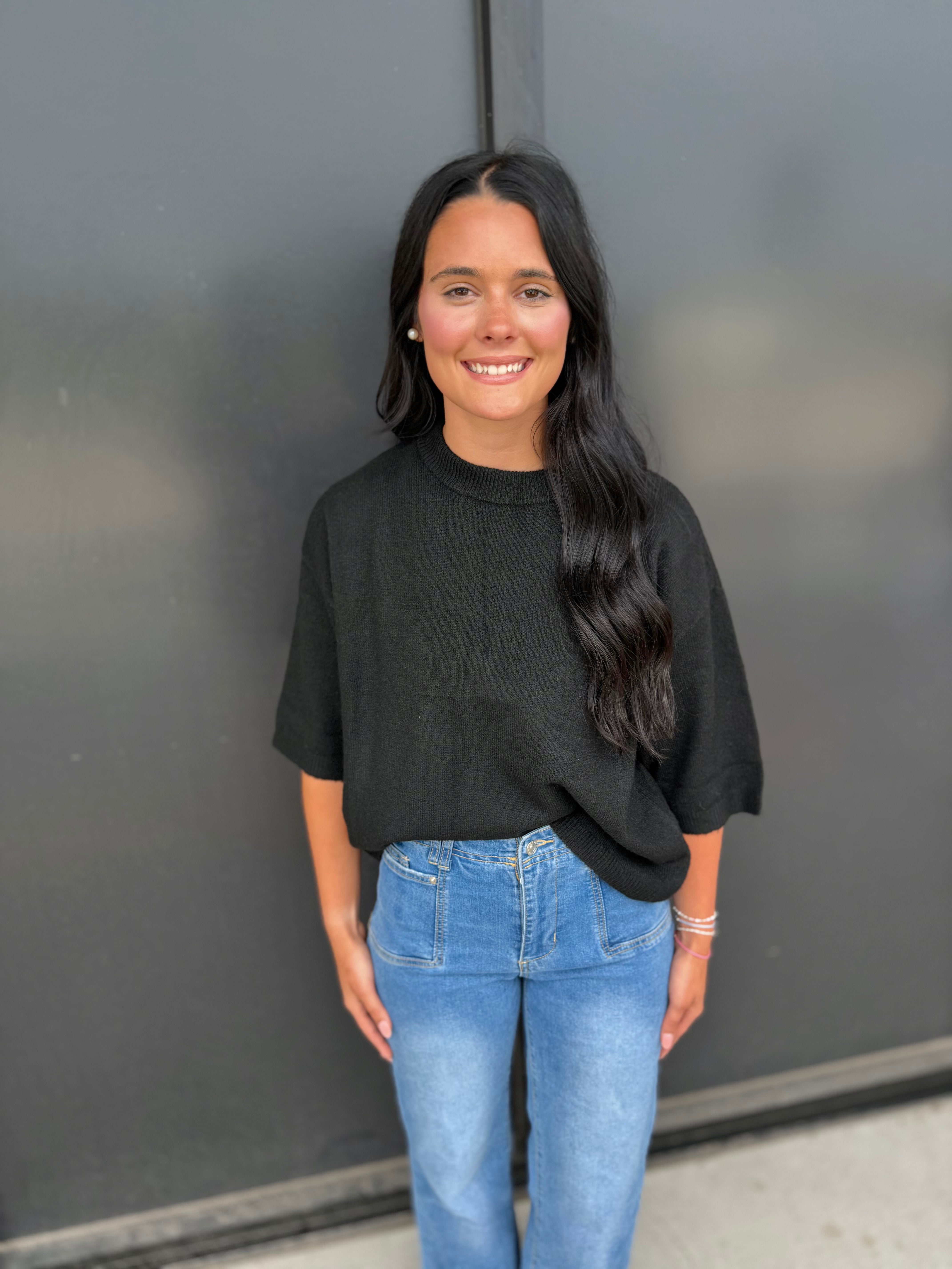Heathered Boxy Crew Neck Sweater Top *