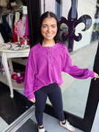 Ribbed Brushed Hacci Melange Henley Sweater