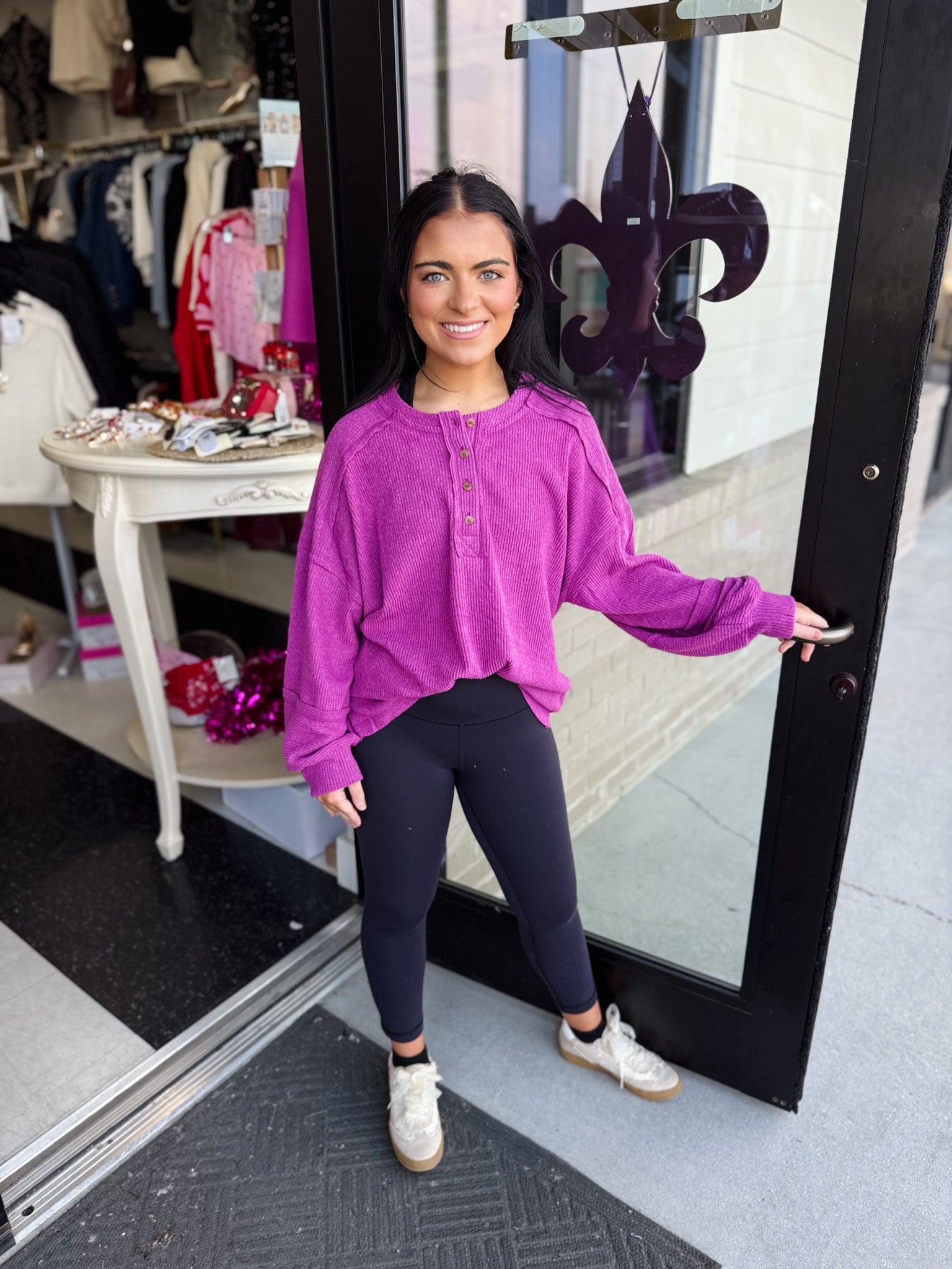 Ribbed Brushed Hacci Melange Henley Sweater