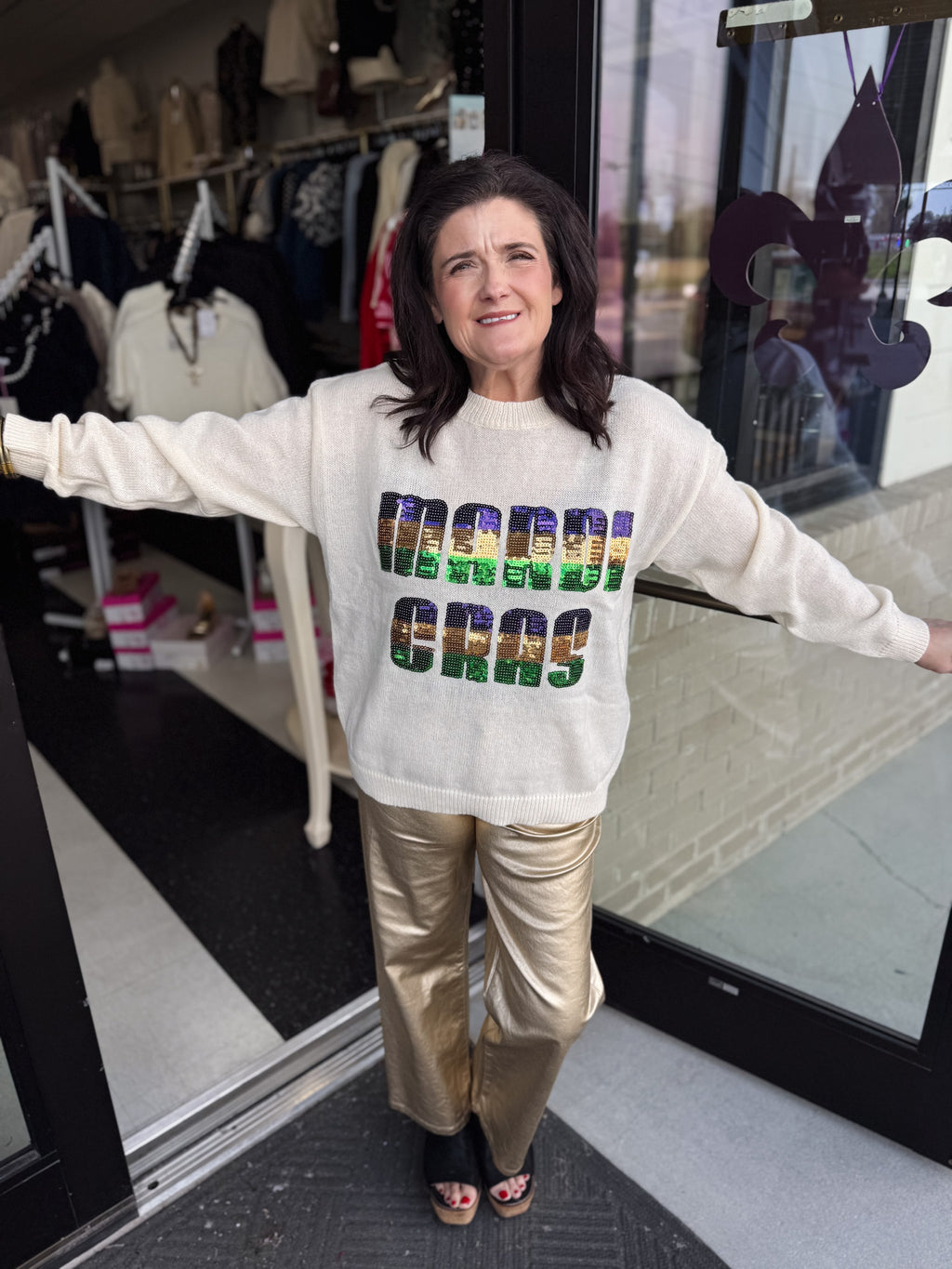Mardi Gras Sequin Knit Sweater