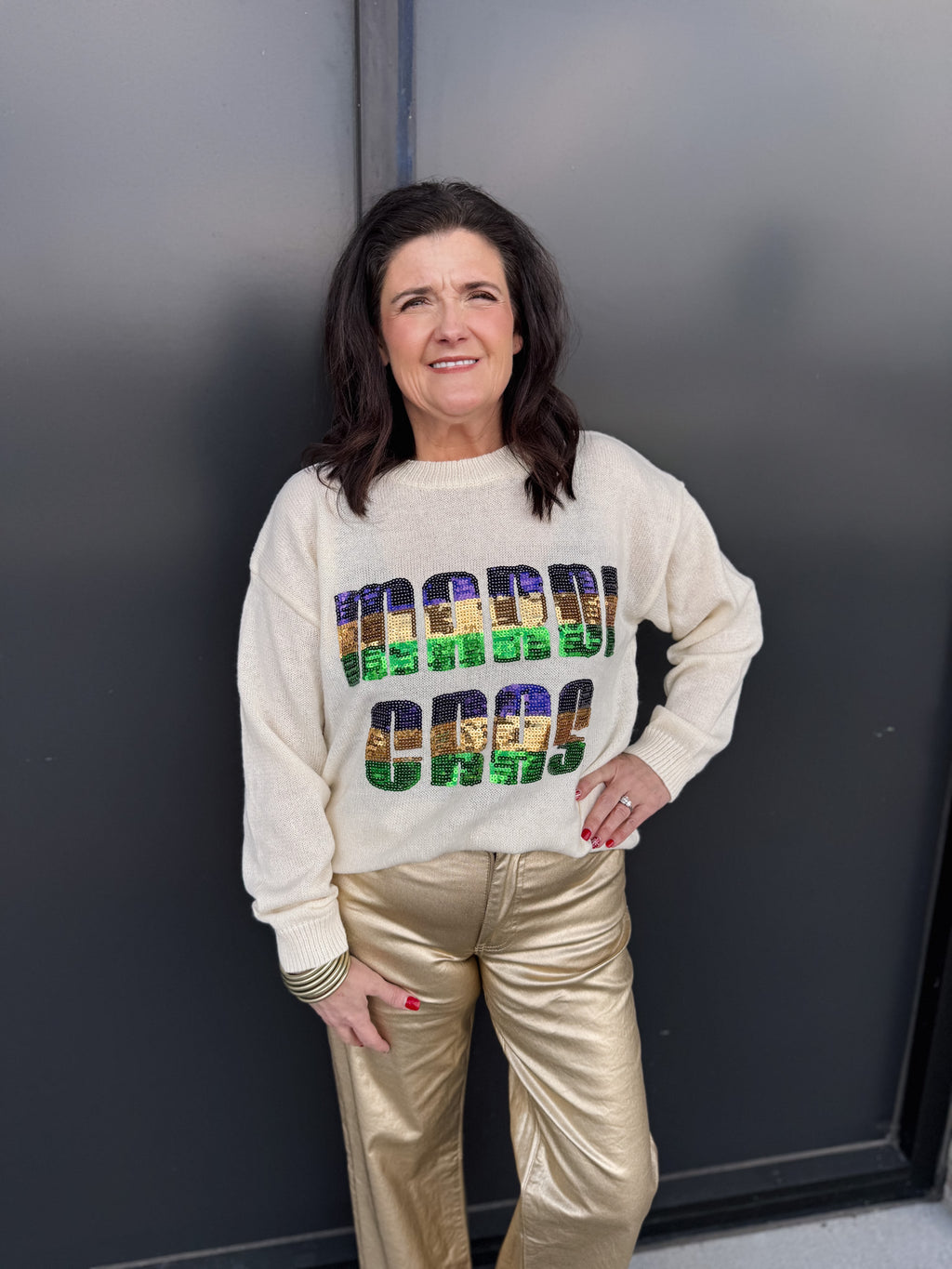 Mardi Gras Sequin Knit Sweater