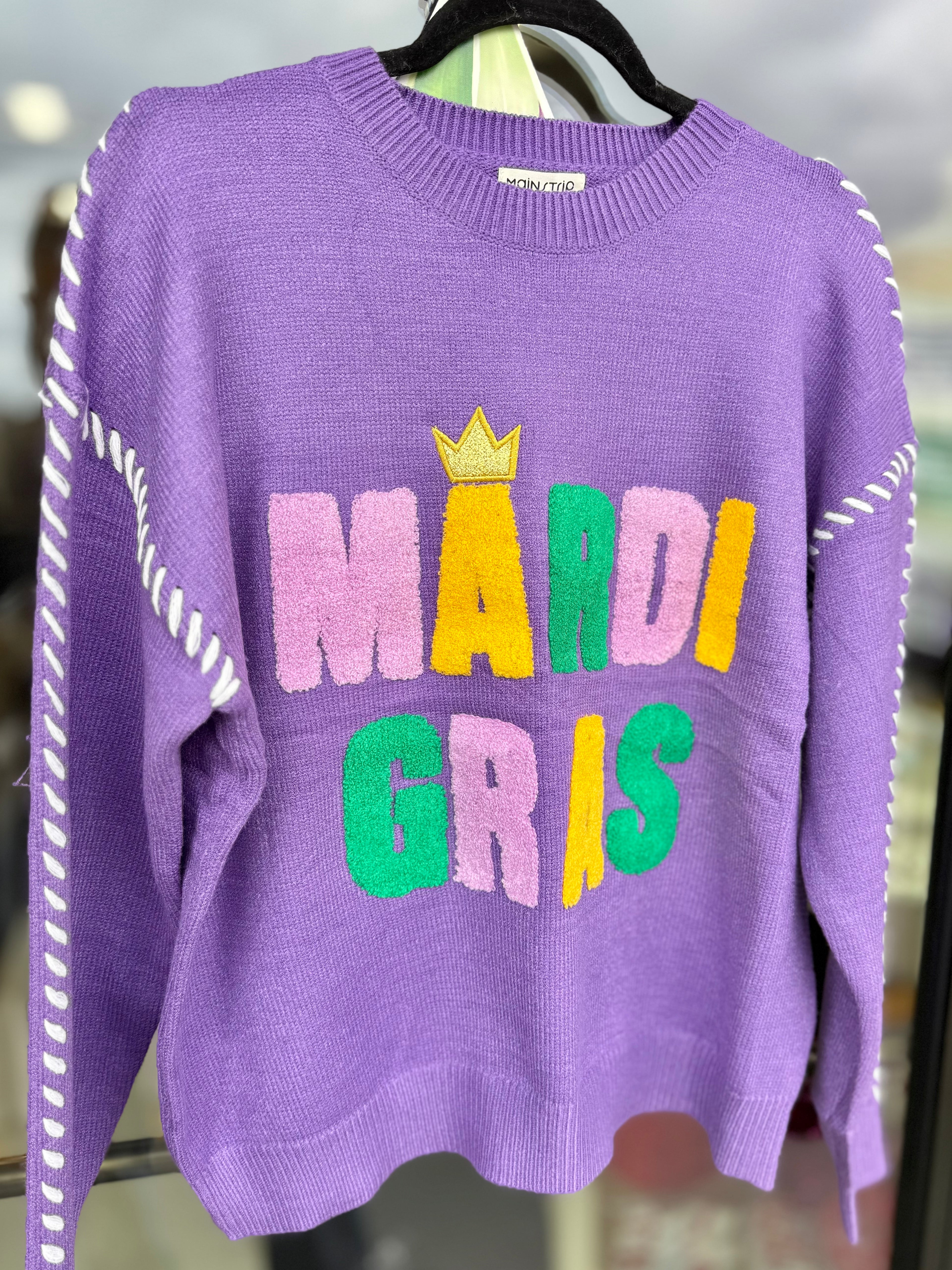 💜 Mardi Gras Lettering Knit Sweater 💚