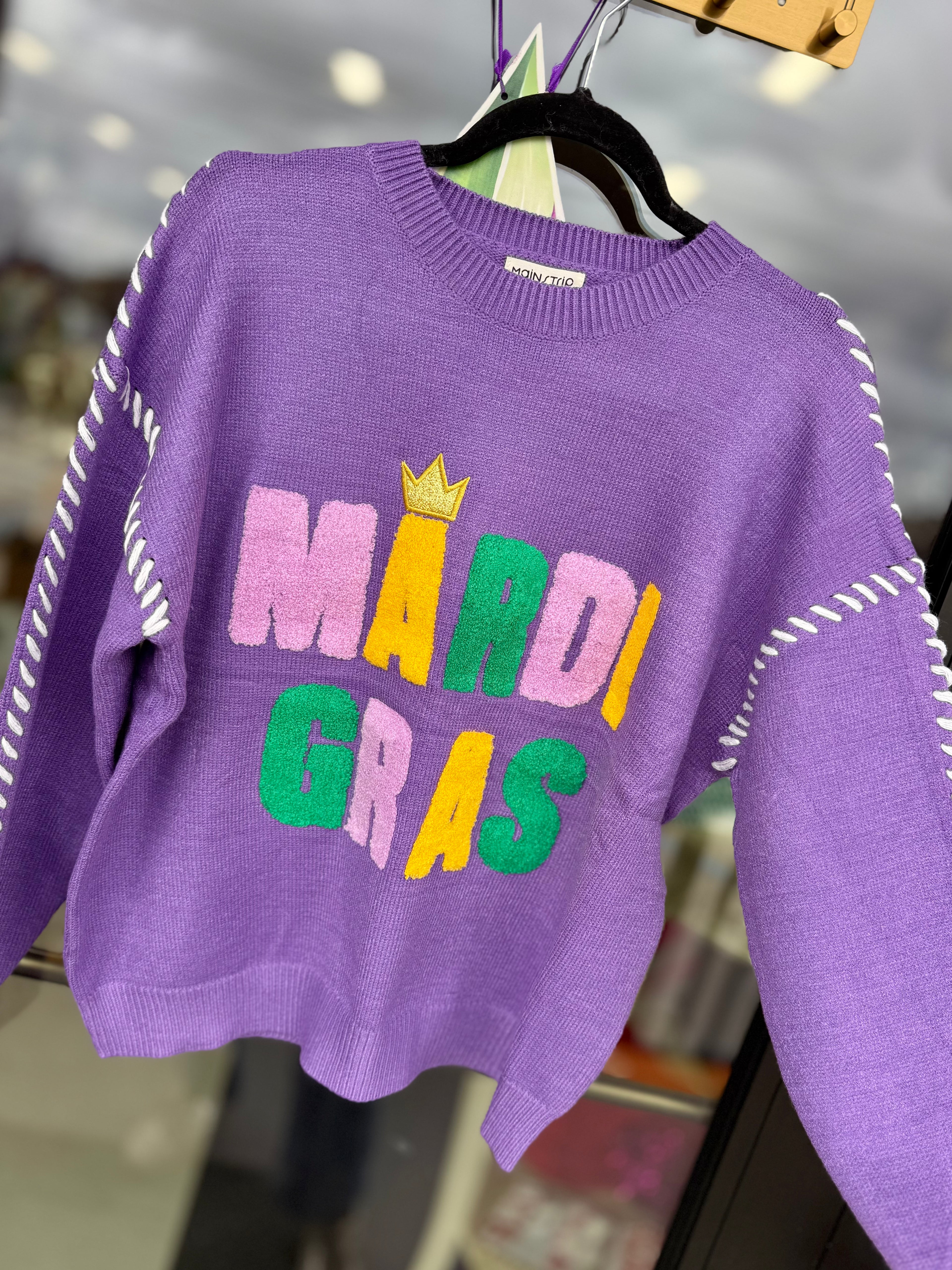 💜 Mardi Gras Lettering Knit Sweater 💚
