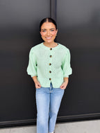 Short Puff Sleeve Button Down Sweater