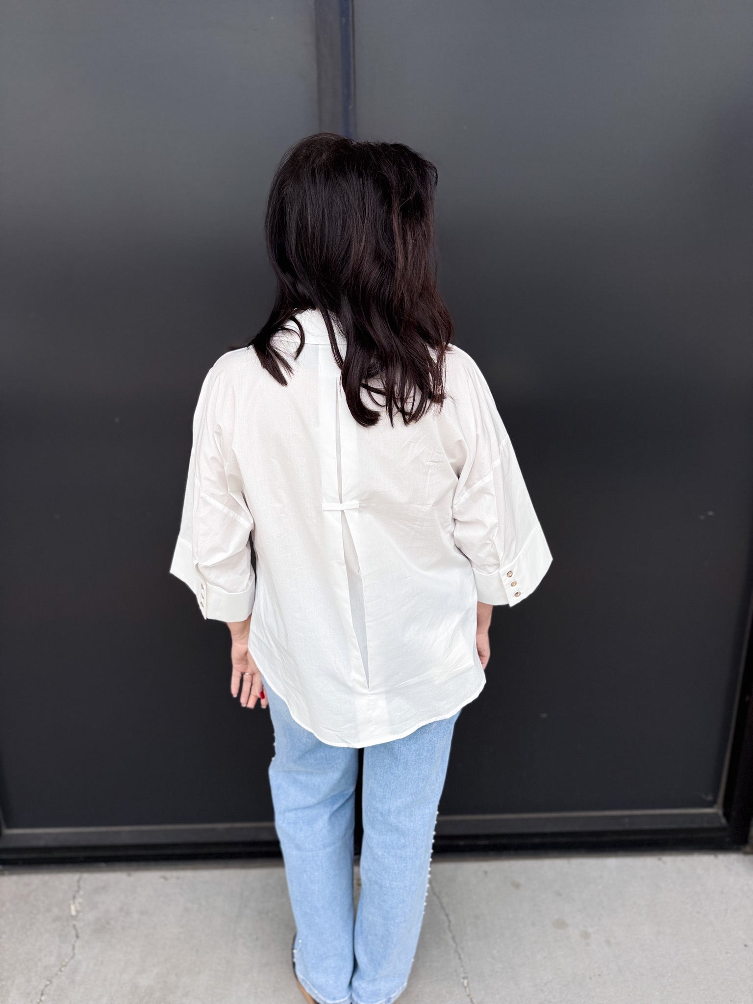 Back Pleat Button-Down Blouse Top