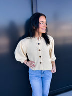 Short Puff Sleeve Button Down Sweater