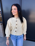 Short Puff Sleeve Button Down Sweater