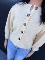 Short Puff Sleeve Button Down Sweater