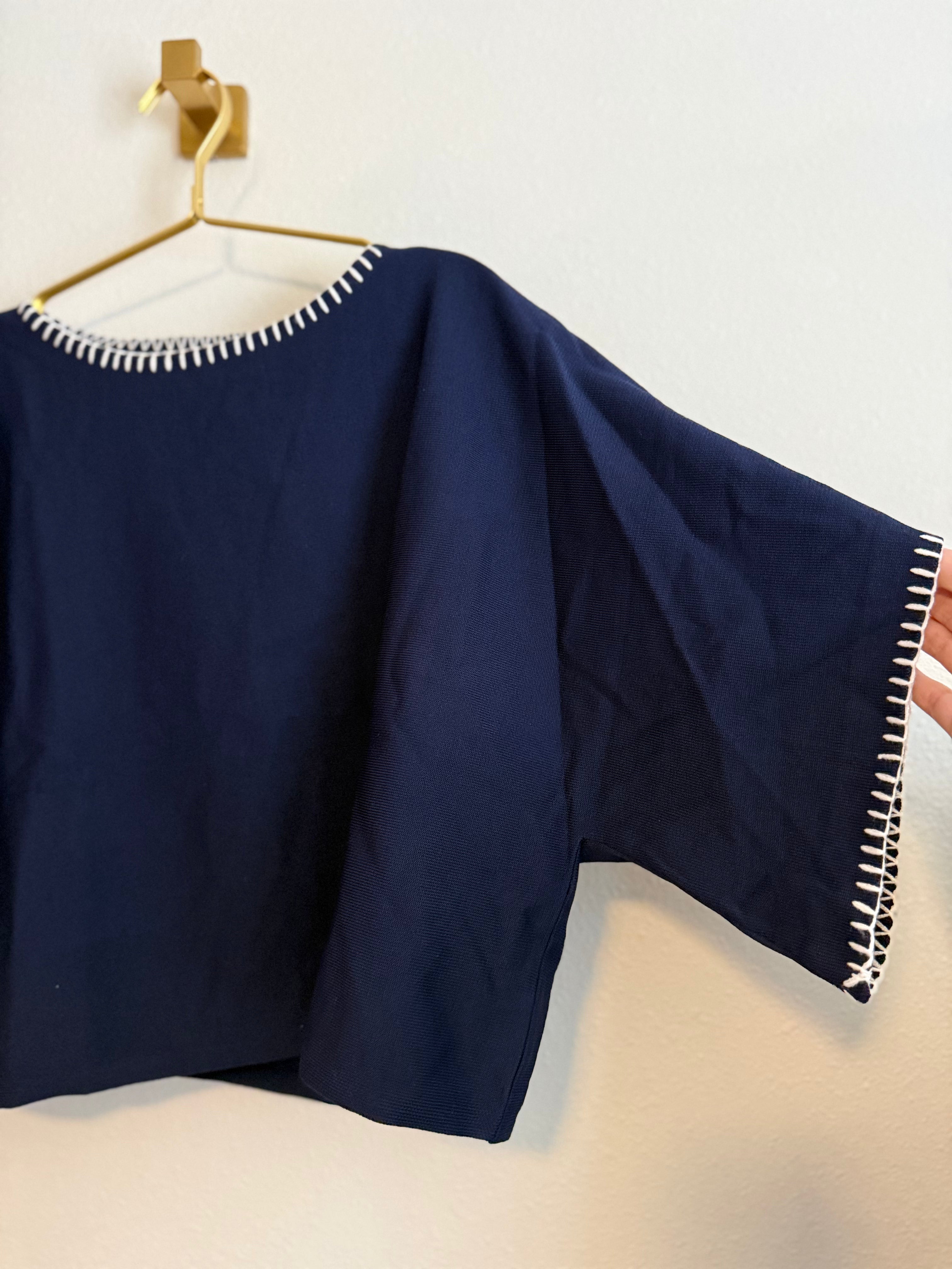 Dolman Fit Knit Top with Stitch Detail