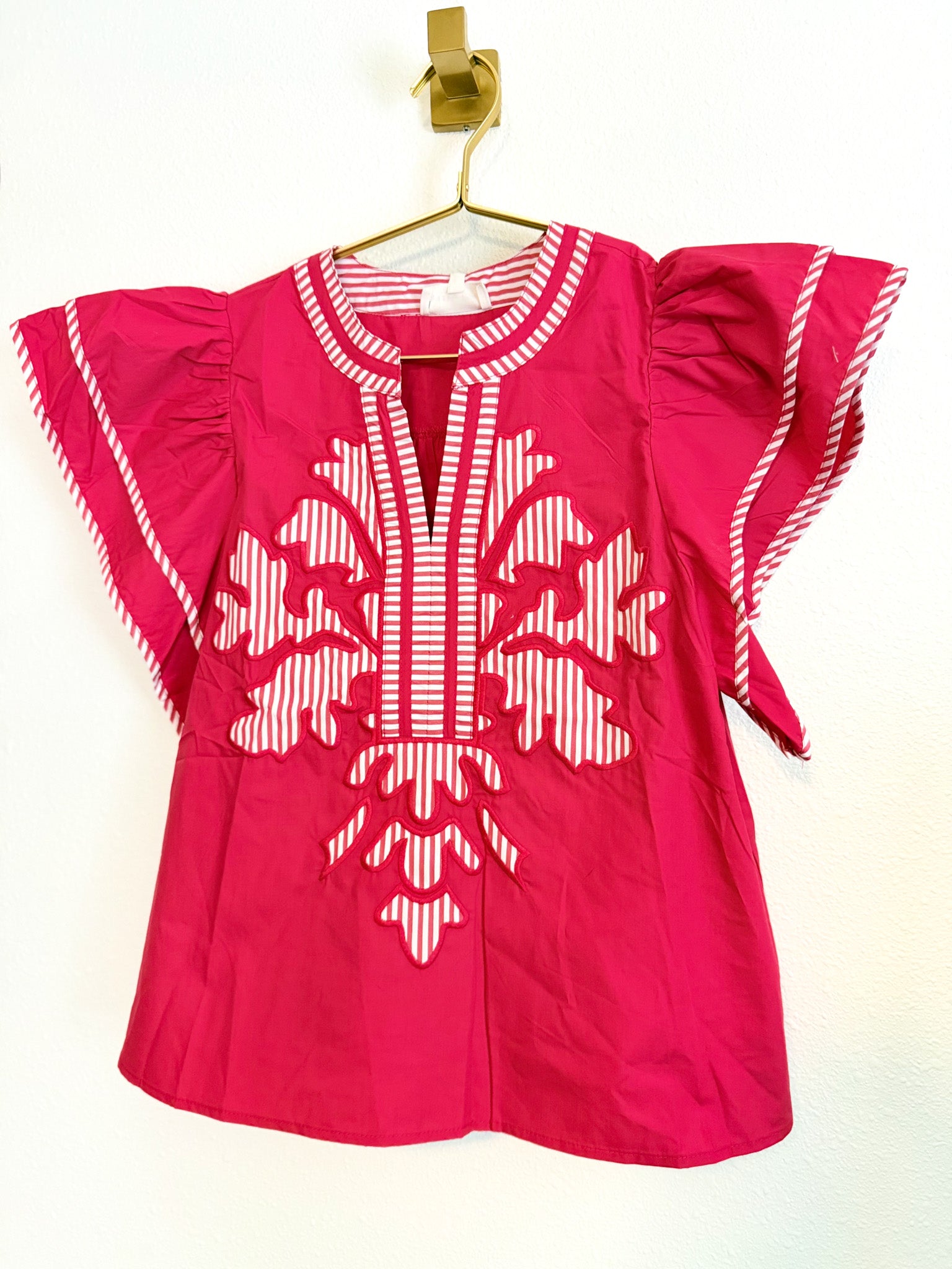 Ruffle Sleeve Blouse with Trim