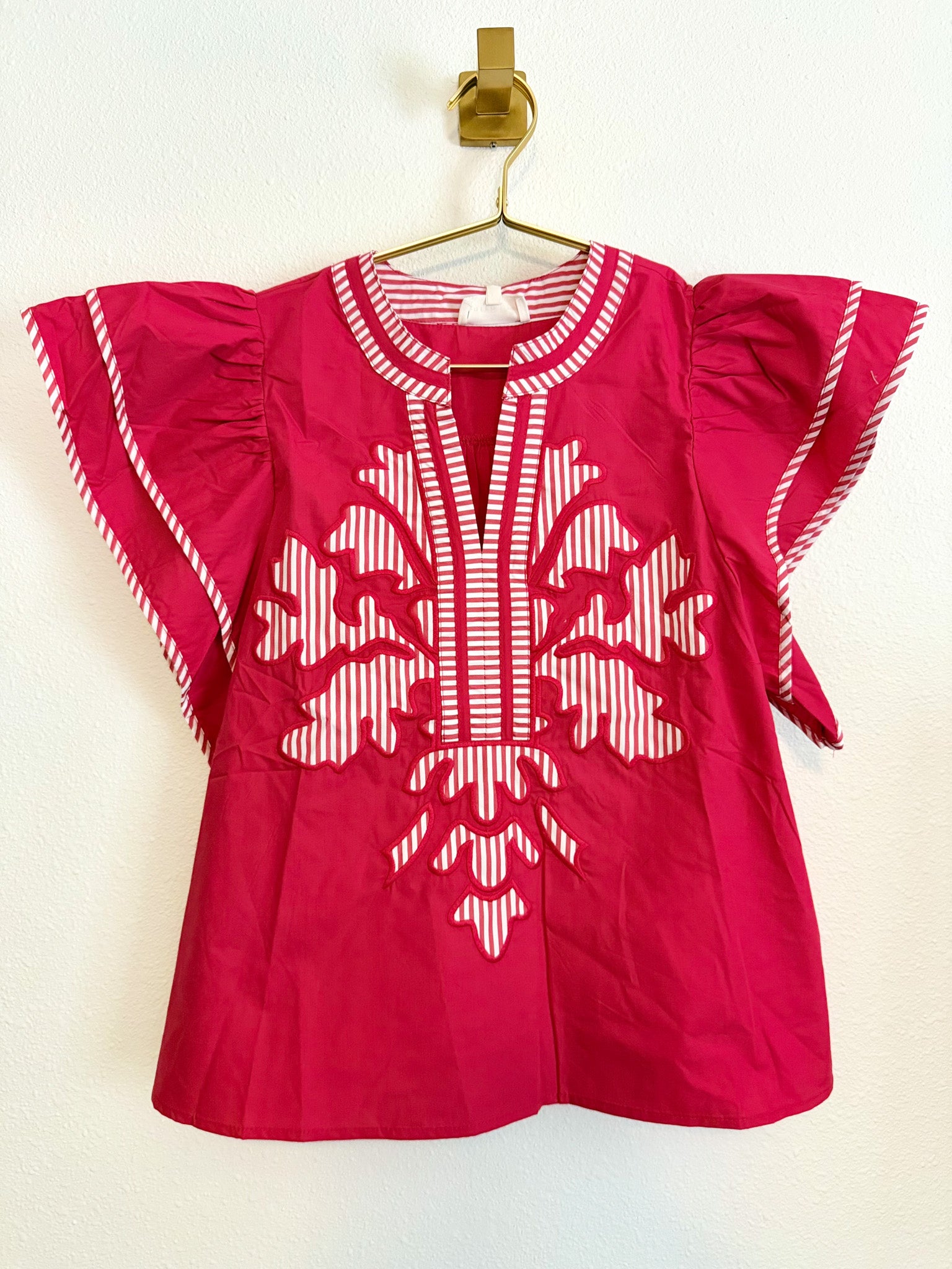 Ruffle Sleeve Blouse with Trim