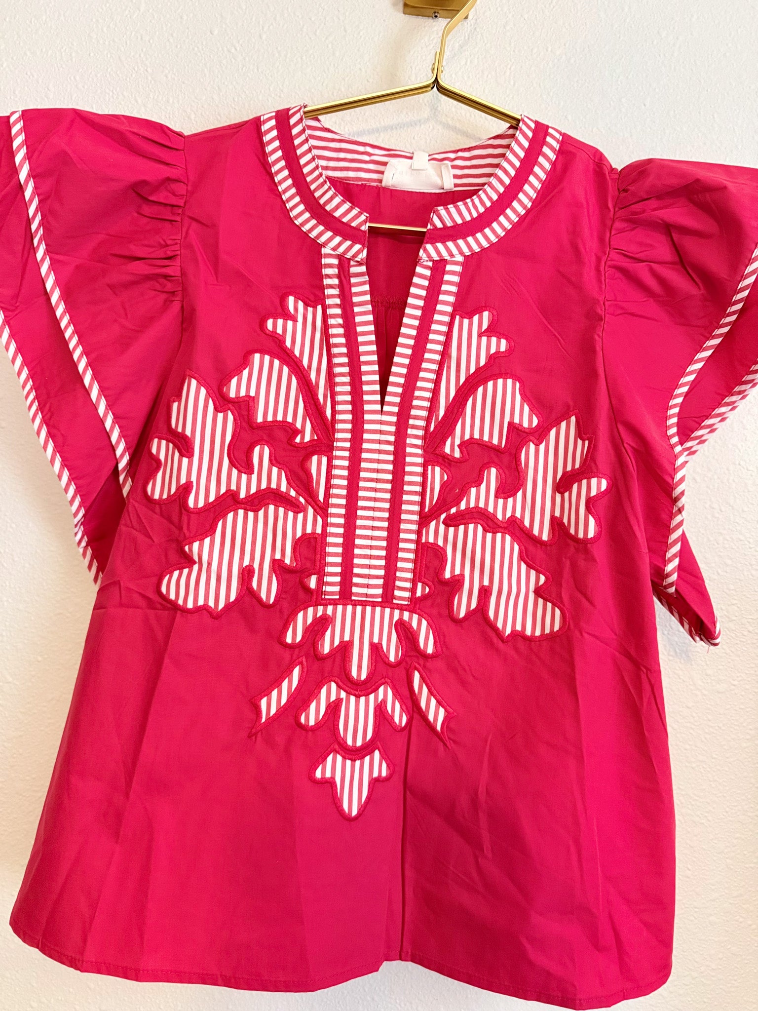 Ruffle Sleeve Blouse with Trim