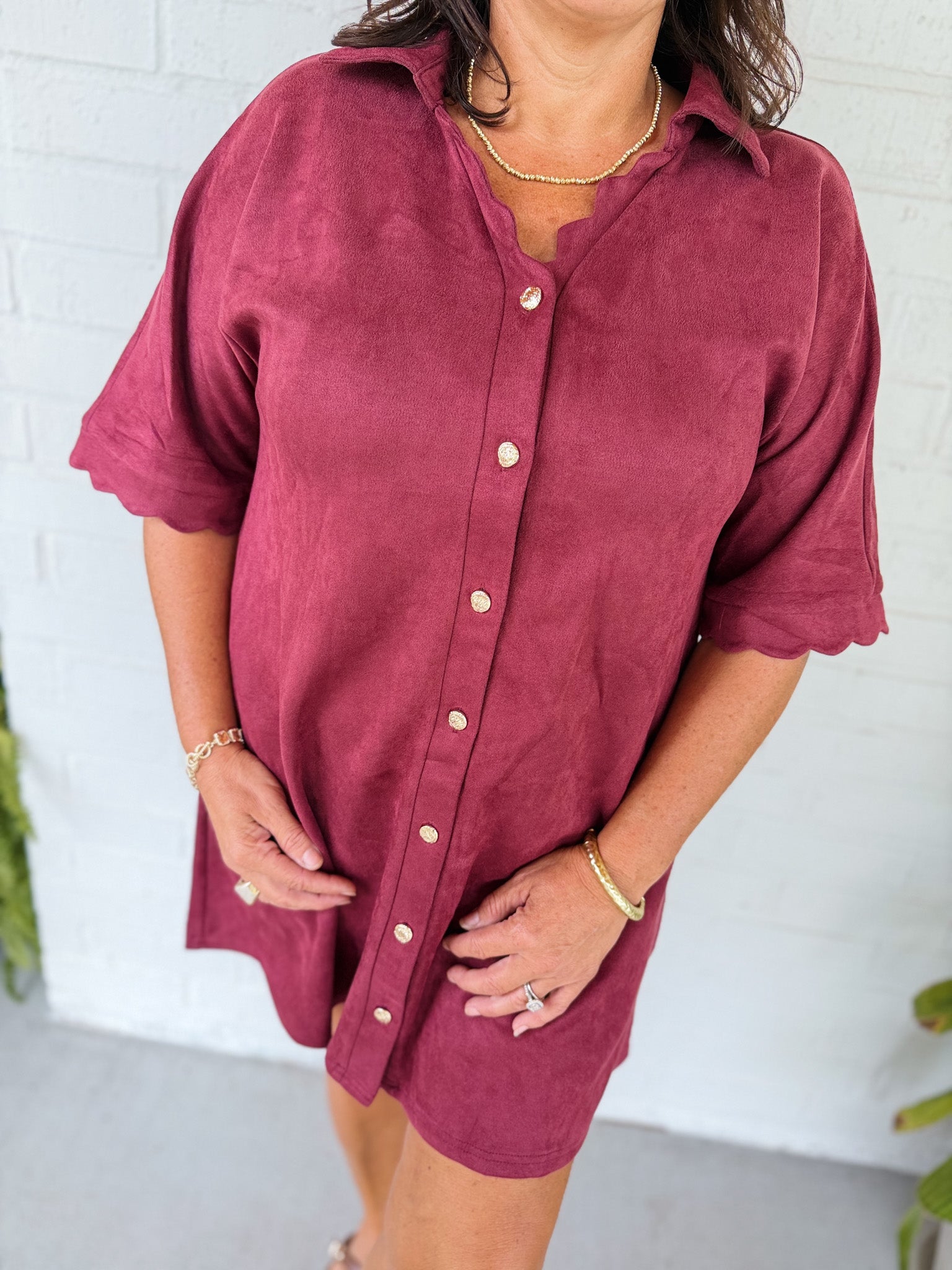 Scalloped Charm Faux Suede Dress