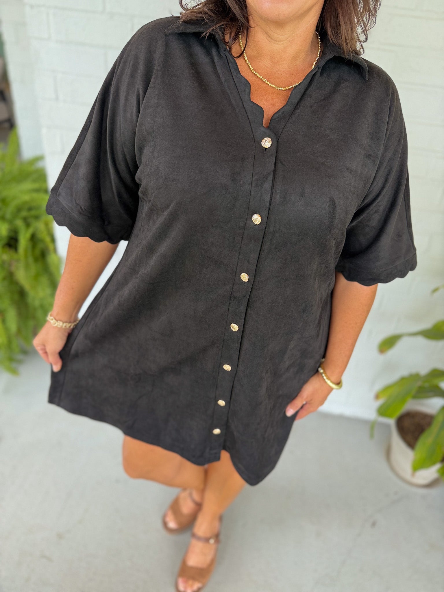 Scalloped Charm Faux Suede Dress