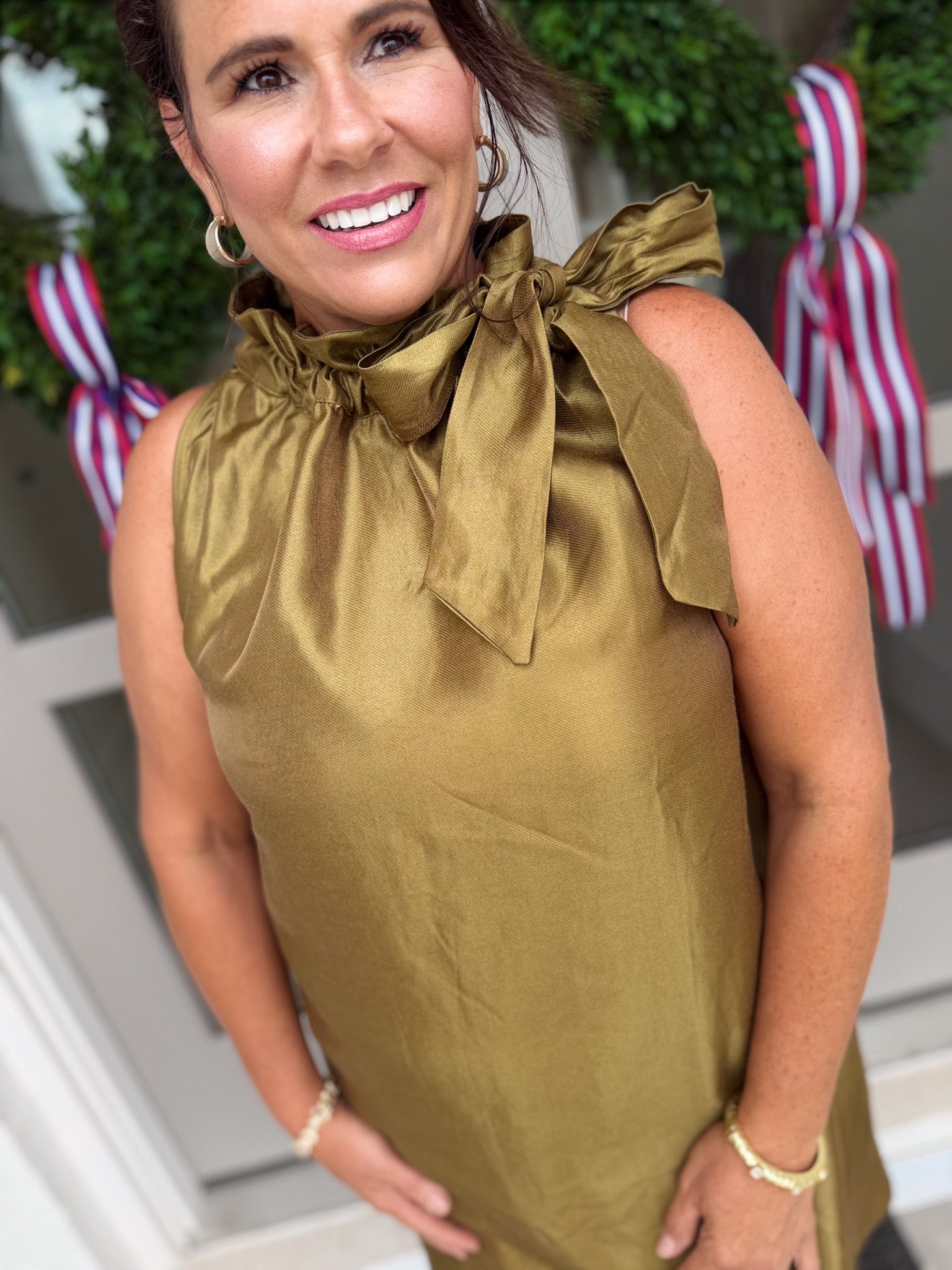 Shimmer Tie Neck Mini Dress