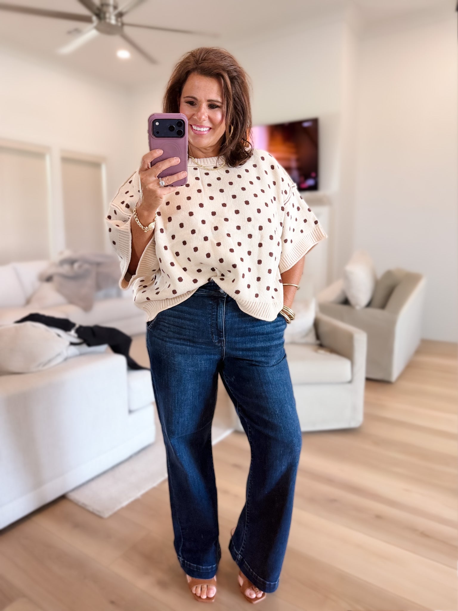 Polka Dot Sweater Knit Top *