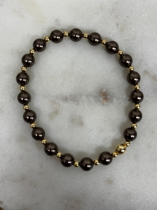 3mm Gold Bracelet w/ Brown Pearls
