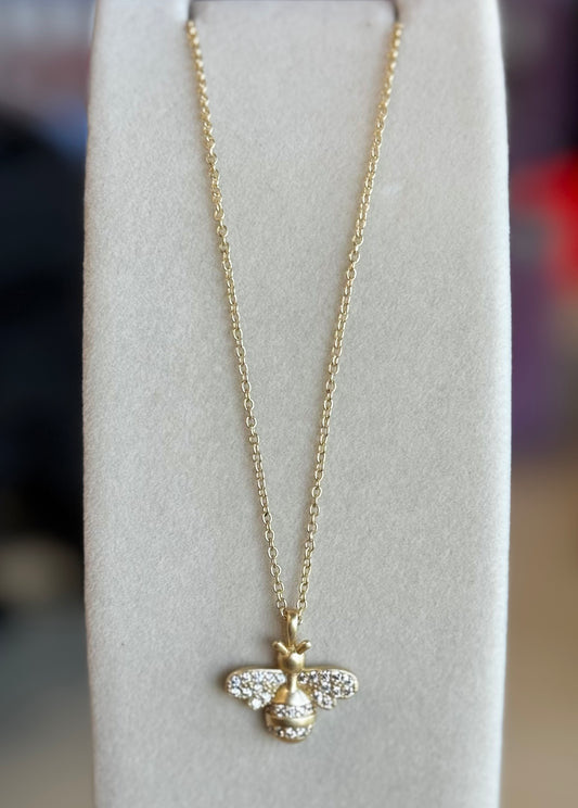 14K Gold-Plated CZ Bee Charm Necklace