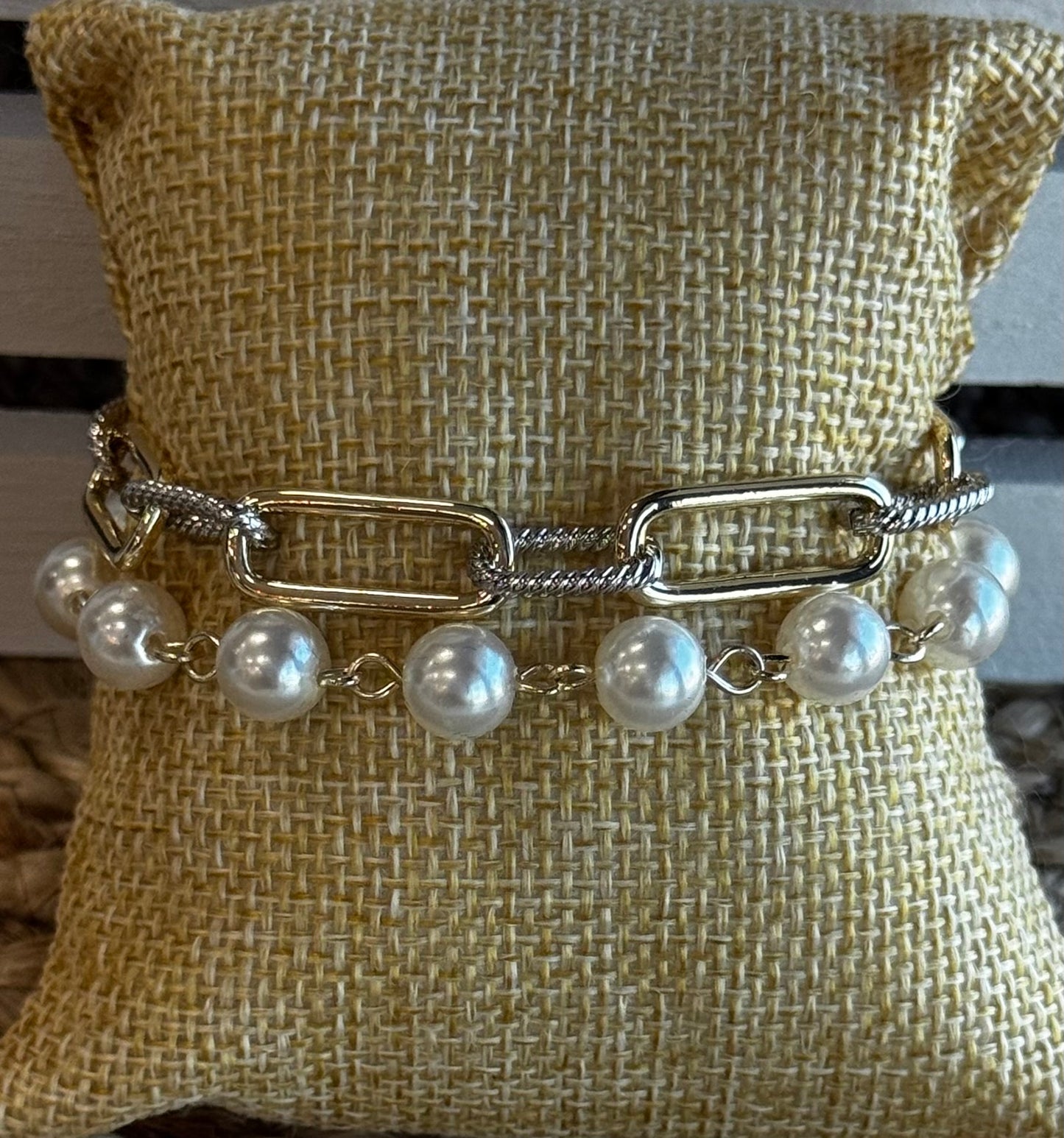 14K Gold-Plated Pearl Link Bracelet