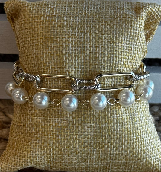 14K Gold-Plated Pearl Link Bracelet