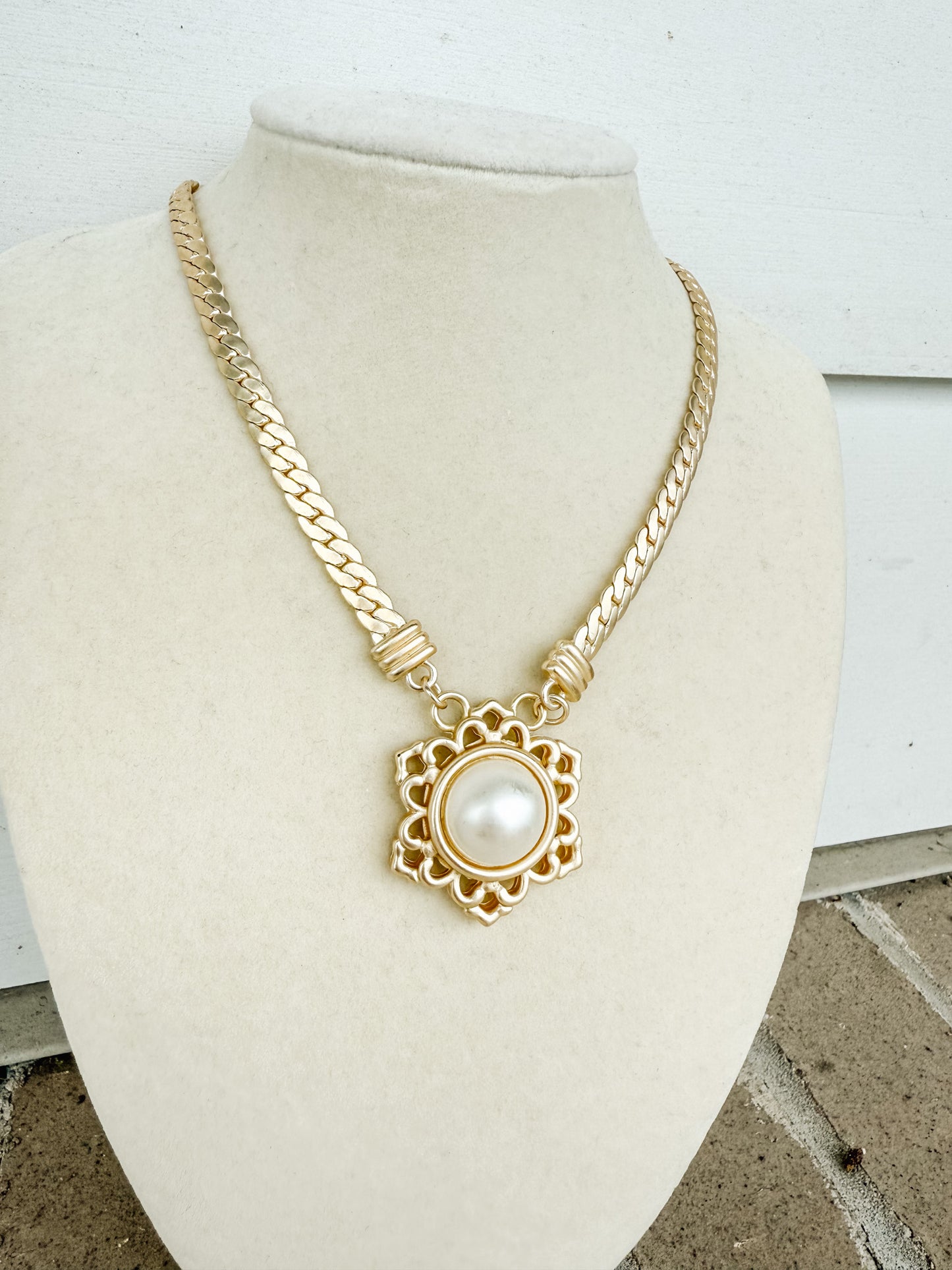 14K Gold Plated Flower Pearl Pendant Necklace
