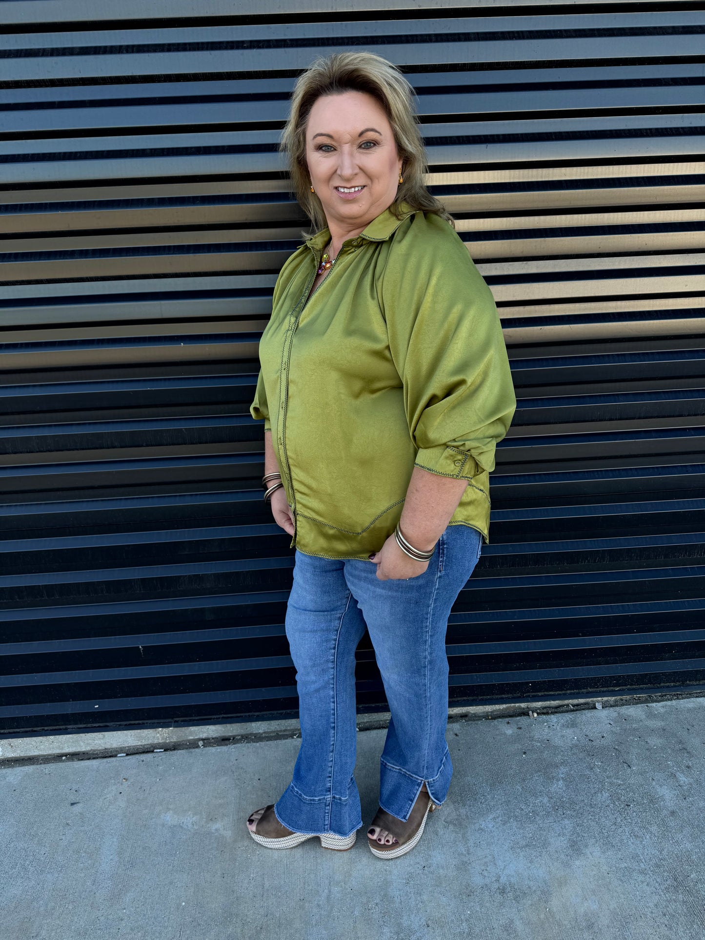 Satin Balloon Sleeve Top