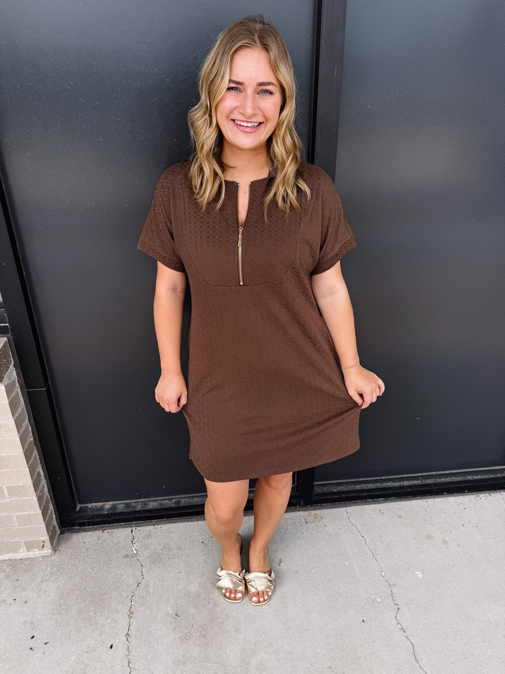 Ezra Textured Zipper Dress!