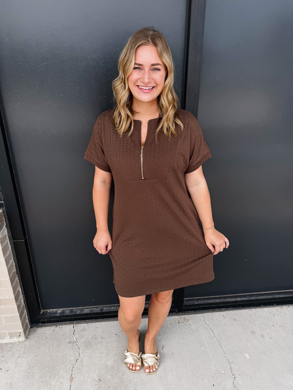 Ezra Textured Zipper Dress!