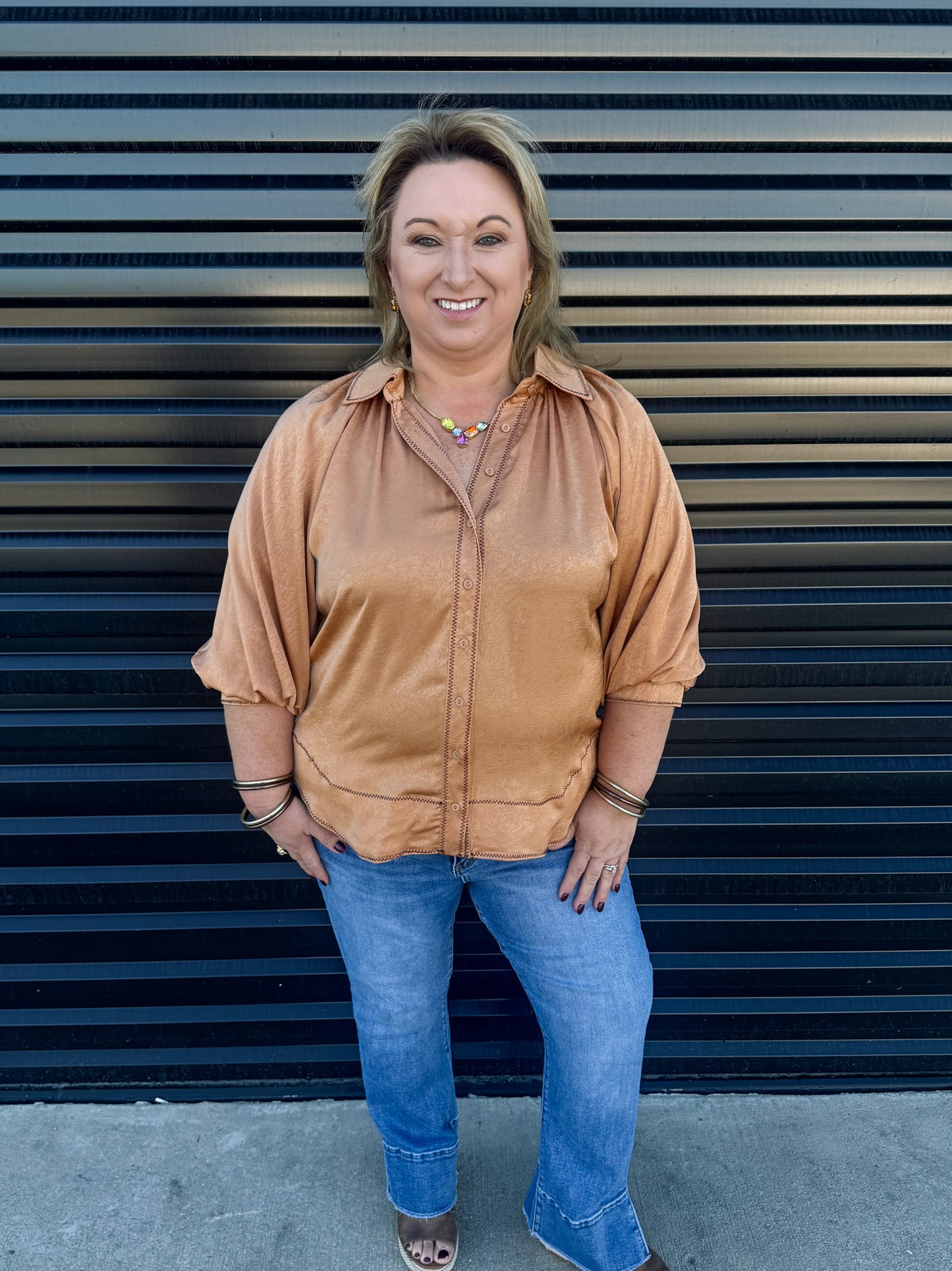 Satin Balloon Sleeve Top