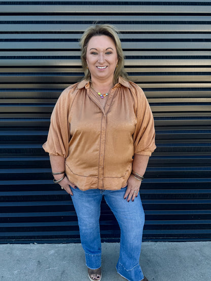 Satin Balloon Sleeve Top