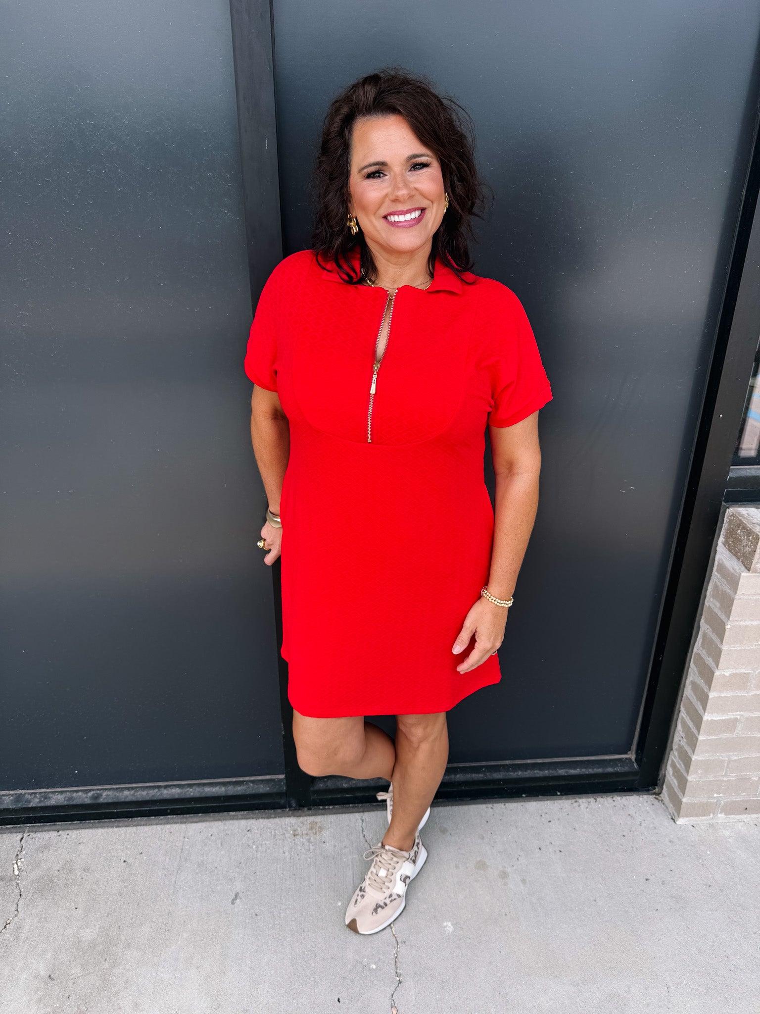 Ezra Textured Zipper Dress!