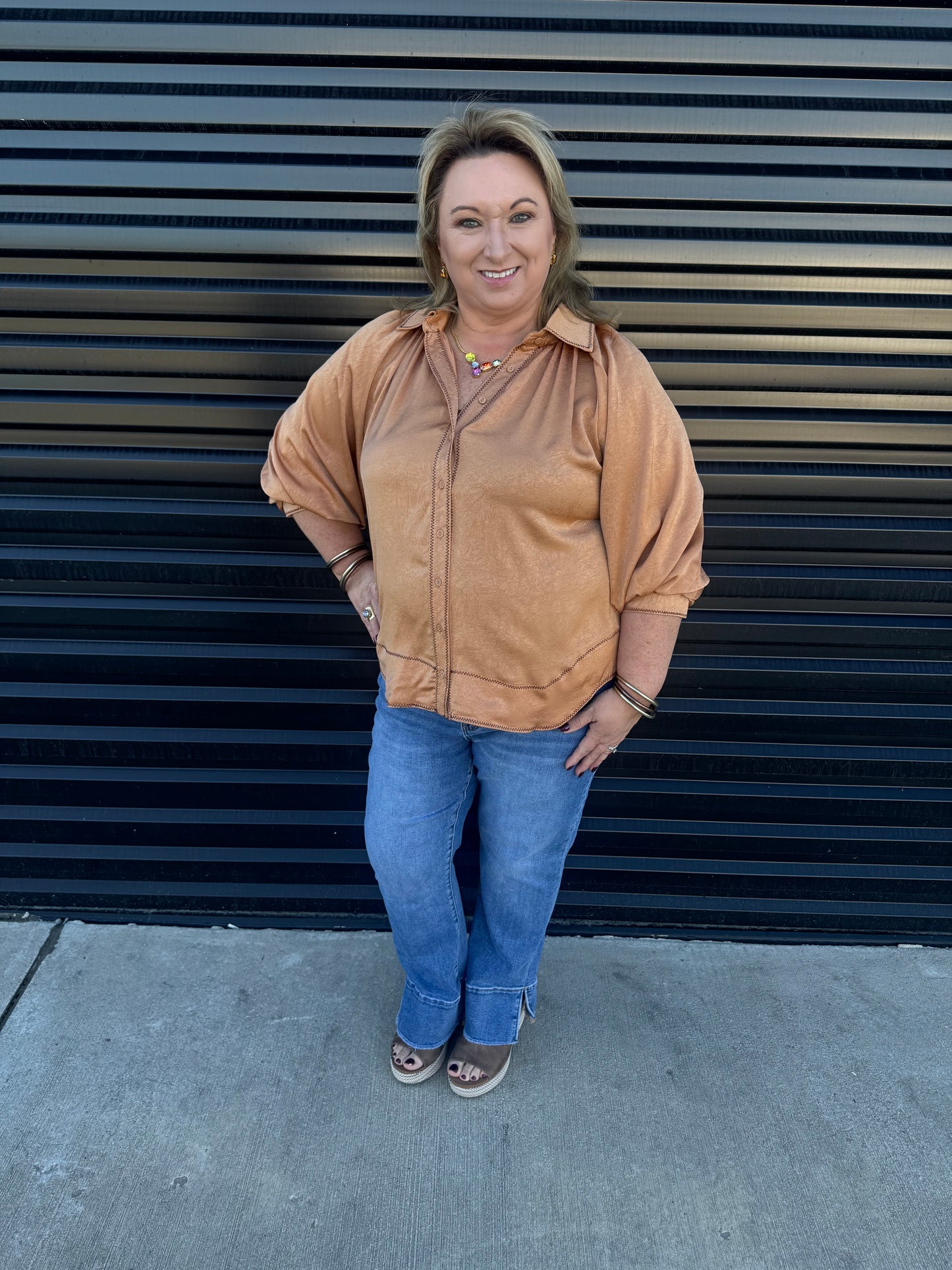 Satin Balloon Sleeve Top