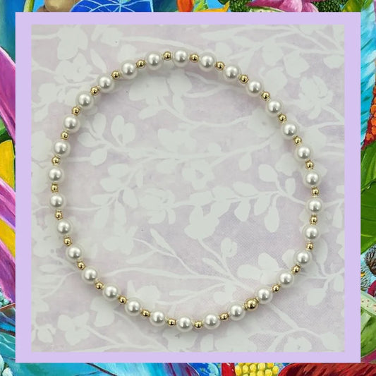 2mm Gold & 4mm Pearl Beaded Bracelet