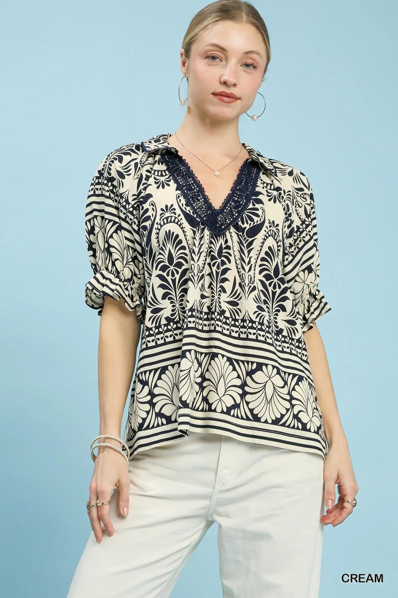 Two-Tone Lace-Trim Top!