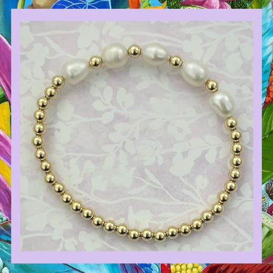 4mm Gold & 6mm Pearl Beaded Bracelet