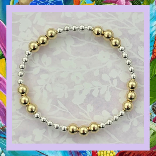 4mm Silver & 6mm Gold Pattern Bracelet
