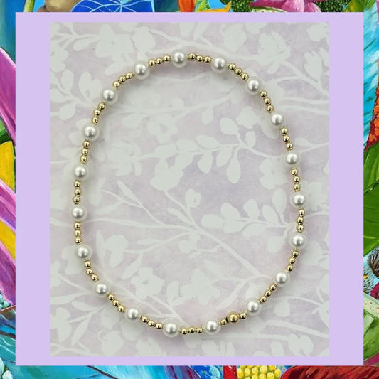 2mm Gold & 4mm Pearl Pattern Bracelet