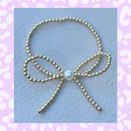 3mm Bow Bracelet W/ Pearl Accent