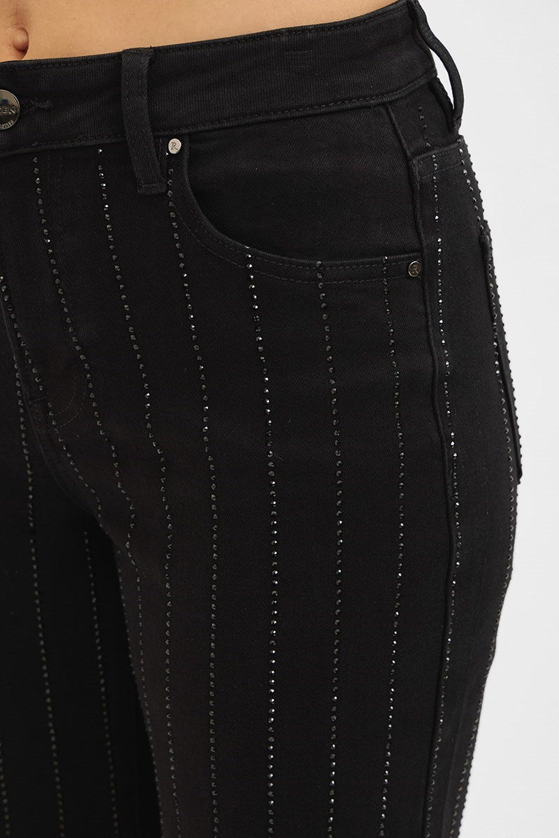 High Rise Crop Wide Rhinestone Jeans! *final sale
