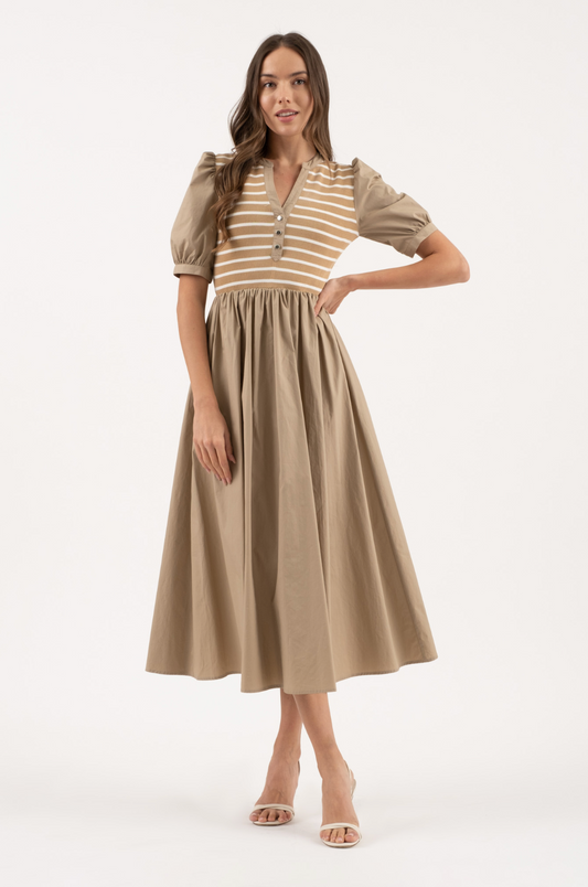 Khaki Harper Stripe Midi
