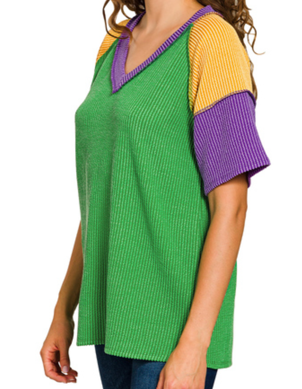 Mardi Gras Raised Rib Color Block Top