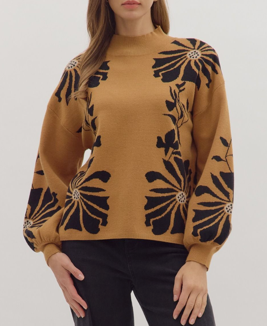 Floral Knit Mock Neck Sweater Top ✨
