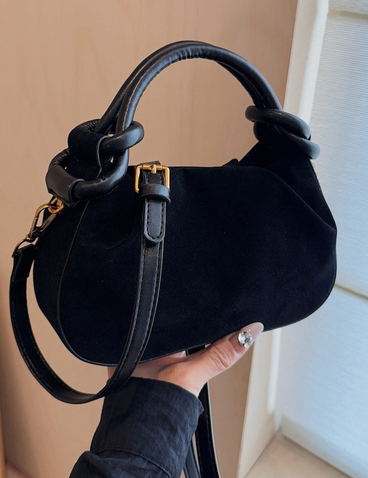 Rouched Faux Suede Tote Handbag