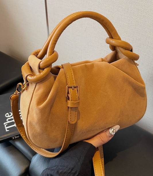 Rouched Faux Suede Tote Handbag