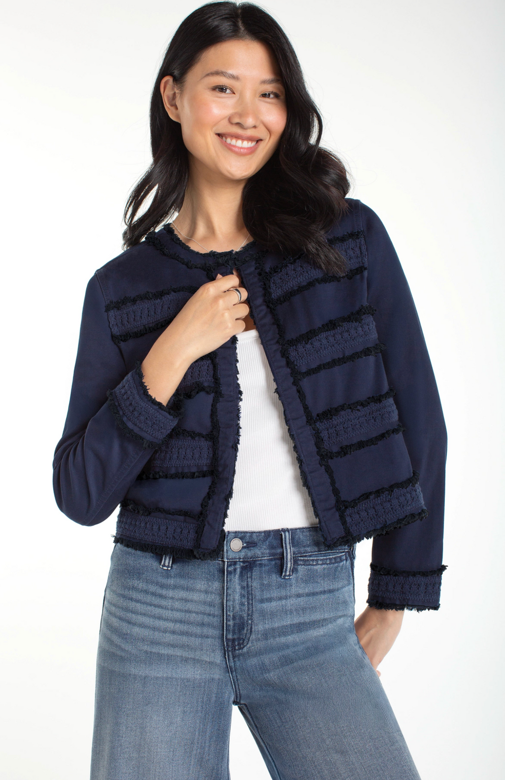 LP Collarless Jacket With Fray & Lace!