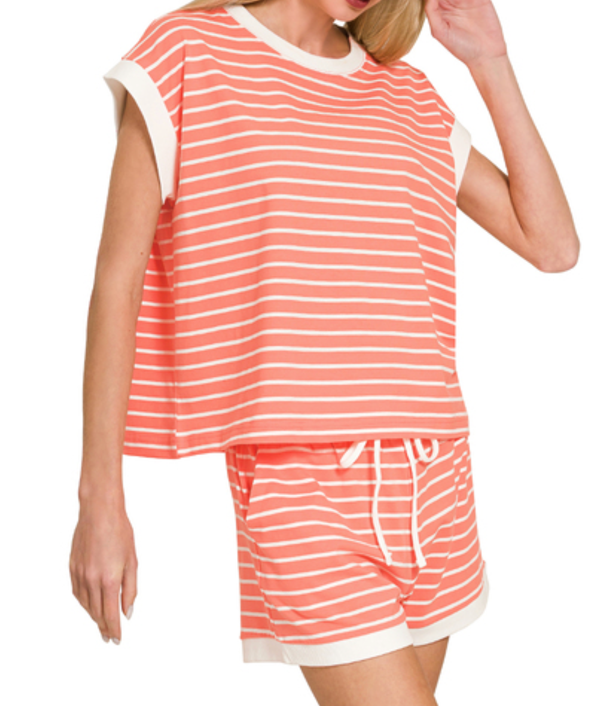 Stripe Contrast Trim Top Shorts Set!